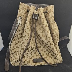 Gucci Brown Monogram Drawstring Backpack